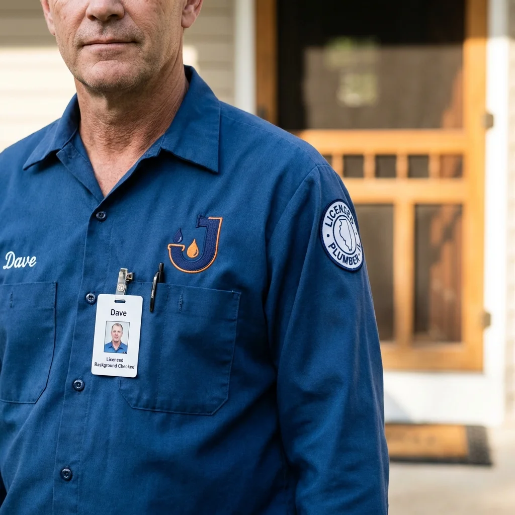 Licensed plumber showing ID badge in Coppell, TX