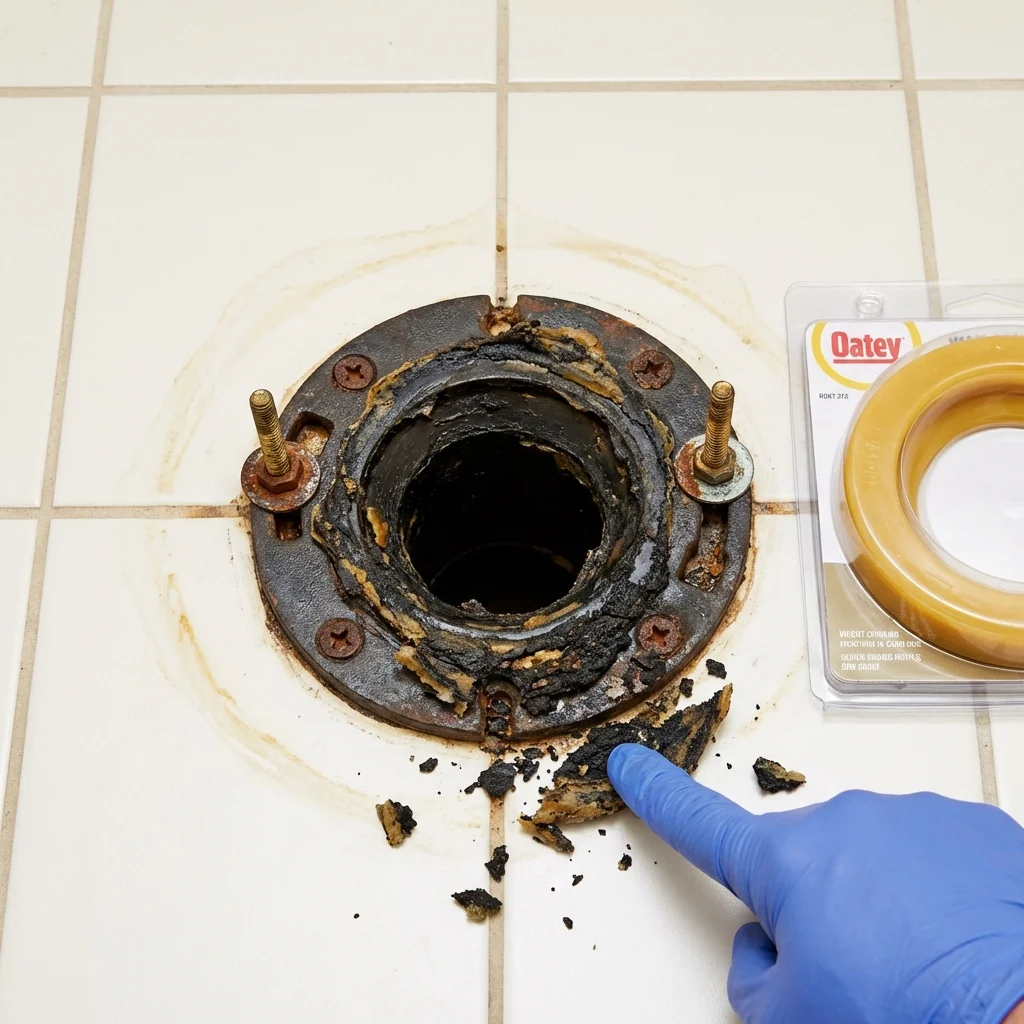 Failed wax ring showing water seepage at the base of a toilet in a Coppell, TX home