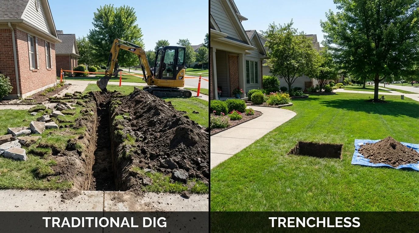 Trenchless sewer repair with minimal yard damage versus traditional excavation in Coppell, TX